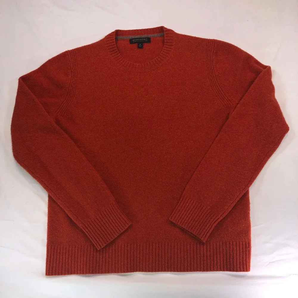 Banana Republic Mens Orange 100% Extra Fine Merino Wool Crewneck Sweater Medium